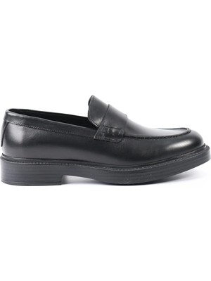 Tuna Hakiki Antik Deri Siyah Loafer Erkek Ayakkabı - E4291
