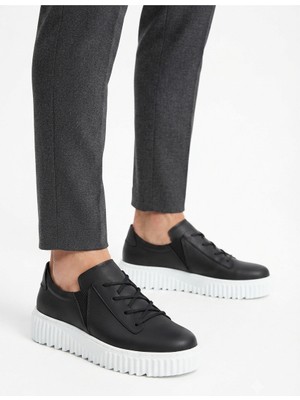Zerenyus ZRK-502 Yüksek Kalite Kalın Taban Siyah Beyaz Lastikli Erkek Sneaker