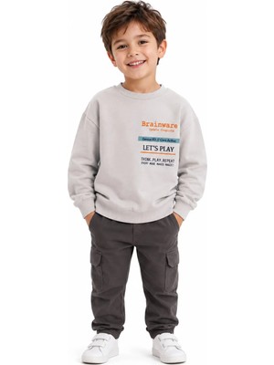 Queen Kids Erkek Çocuk Baskılı Sweatshirt Gri