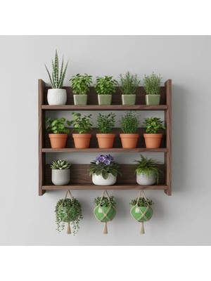 Kumsal Concept Ahşap Duvar Rafı - 3 Katlı Çok Amaçlı Mutfak ve Balkon Rafı - Saksılık - 50X50 cm