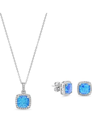 Servi 925 Ayar Gümüş Aqua Opal Set