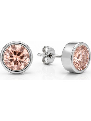 Servi 925 Ayar Gümüş Rosa 7 mm Tektaş Küpe