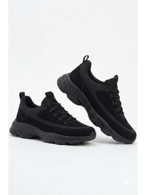 Zerenyus ZRK-X707 Yüksek Kalite Siyah Süet Yüksek Taban Bağcıklı Exclusive Erkek Sneaker