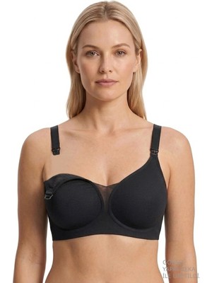 Cottonhill Seamless Bra - Nuvia |siyah Lazer Kesim Klipsli Önden Açılabilir Rib Dokulu Dikişsiz Emzirme Sütyeni