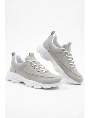 Zerenyus ZRK-X707 Yüksek Kalite Gri Süet Yüksek Taban Bağcıklı Exclusive Erkek Sneaker