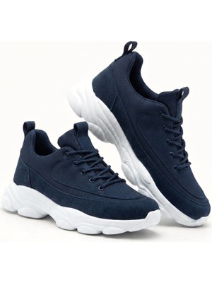 Zerenyus ZRK-X707 Yüksek Kalite Lacivert Süet Yüksek Taban Bağcıklı Exclusive Erkek Sneaker