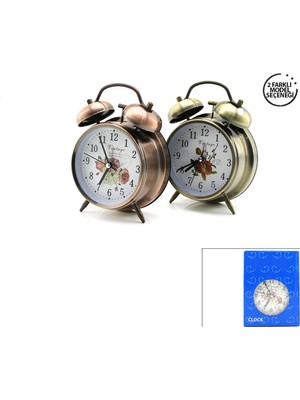 Hace Bazaar Twın Bell Alarm Clock Yuvarlak Masa Çalar Saat Metal Kasa Eskitme Desenli Pilli - Işıklı Çap: 10CM Bgc-52 Herhangi Bir Renk Gönderilir (4887)