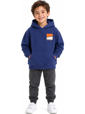 Queen Kids Erkek Çocuk Kapşonlu Kanguru Cepli  Sweatshirt Lacivert