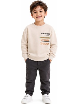 Queen Kids Erkek Çocuk Baskılı Sweatshirt Ekru
