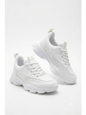 Zerenyus ZRK-X707 Yüksek Kalite Beyaz Yüksek Taban Bağcıklı Exclusive Erkek Sneaker