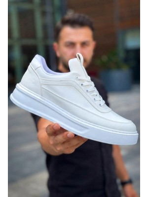 Zerenyus ZRK-X006 Premium Yüksek Taban Beyaz Bağcıklı Erkek Sneaker