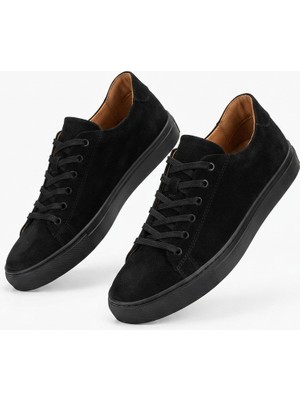 Zerenyus ZRK-X122 Yüksek Kalite Siyah Süet Ortopedik Taban Bağcıklı Erkek Sneaker