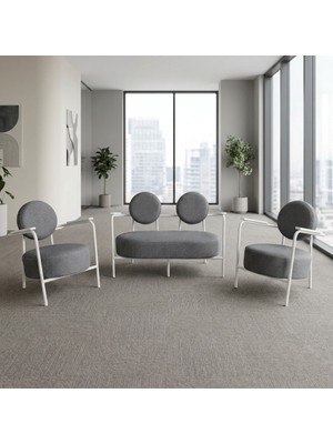 Azra Mobilya Venüs 2+1+1 Soft Kumaş Ofis & Büro Iş Yeri Bekleme Koltuğu Takımı – Beyaz Metal Iskelet - Açık Gri