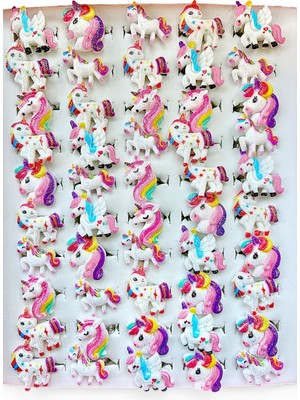 Sheker Home Kız Çocuk 6 Adet Unicorn Figürlü Yüzük Seti Renkli Simli Ayarlanabilir Çocuk Yüzük