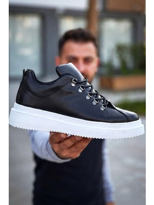 Zerenyus ZRK-X4X Yüksek Kalite Kalın Taban Siyah Beyaz Bağcıklı Günlük Erkek Sneakers