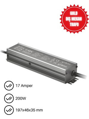 Cata CT-2593 Gold Dış Mekan Şerit LED Trafosu 17A 200W