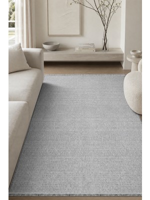 Cinka Home Seren Gri Özel Ölçü Robot Süpürge Uyumlu Yumuşak Polyester Salon Oda Halısı Kolay Temizlenebilir Otu