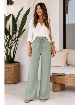 Matwoman Geniş Paça Lastikli Müslin Pantolon