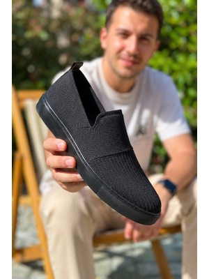 Zerenyus ZRK-114 Premium Siyah Triko Nefes Alan Ortopedik Bağcıksız Erkek Espadril