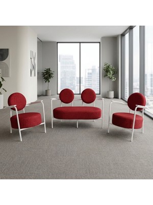 Azra Mobilya Venüs 2+1+1 Soft Kumaş Ofis & Büro Iş Yeri Bekleme Koltuğu Takımı – Beyaz Metal Iskelet - Kırmızı