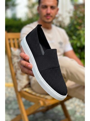 Zerenyus ZRK-114 Premium Siyah Beyaz Triko Nefes Alan Ortopedik Bağcıksız Erkek Espadril