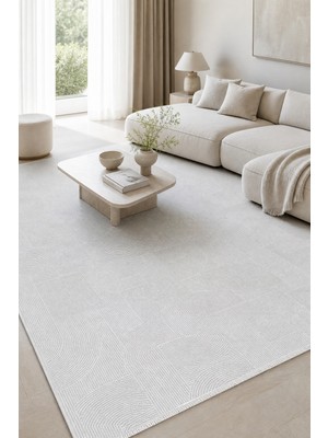 Cinka Home Denge Beyaz Modern Salon Oturma Odası Yatak Odası Halısı Robot Süpürge Uyumlu Kolay Temizlenebilir Ö