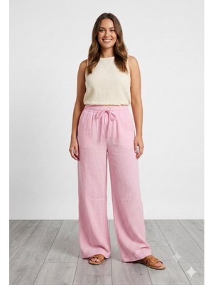 Matwoman Geniş Paça Lastikli Müslin Pantolon