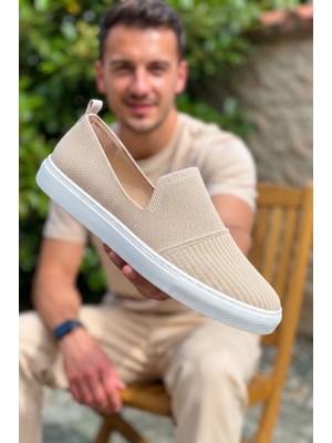 Zerenyus ZRK-114 Premium Bej Triko Nefes Alan Ortopedik Bağcıksız Erkek Espadril