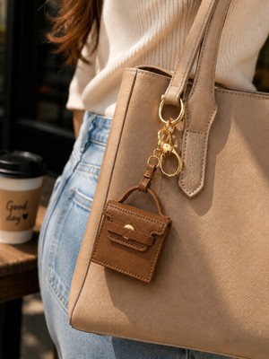 Hace Bazaar Kahverengi Mini Çanta Charm Anahtarlık | Çanta Aksesuarı & Ipod Tarzı Mini Cüzdan Charm