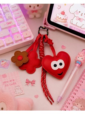 Hace Bazaar Sevimli Kalp & Çiçek Charm  Çanta Aksesuarı – Kawaii Kore Tarzı Deri Kırmızı Bag Charm