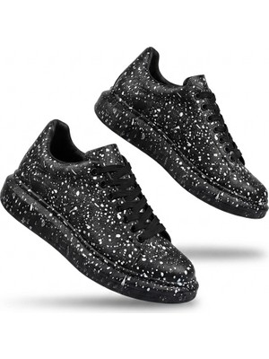 Zerenyus ZRK-XB500 Yüksek Kalite Siyah Silwer Bağcıklı Erkek Sneaker