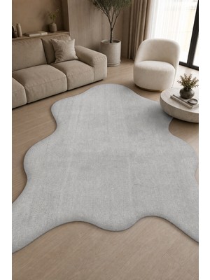 Cinka Home Karan Peluş Post Şeklinde Gri Kaymaz Tabanlı Yıkanabilir Modern Salon Oturma Odası Halısı Yumuşak Po