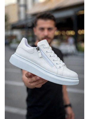 Zerenyus ZRK-X309 Premium Alexandre Beyaz Fermuar ve Bağcıklı Günlük Erkek Sneakers