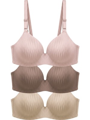 Cottonhill Seamless Bra - Rivelle | Mikro Çizgi Desenli Balensiz Günlük Kadın Sütyen 3'lü Paket-2