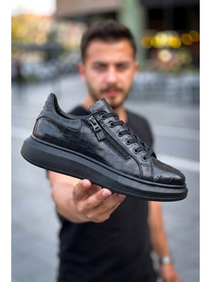 Zerenyus ZRK-X309 Premium Alexandre Siyah Fermuar ve Bağcıklı Günlük Erkek Sneakers