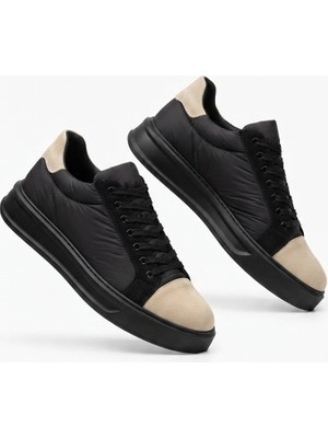Zerenyus ZRK-X46 Yüksek Kalite Paraşüt Kumaş Siyah Bej Yüksek Taban Sneakers