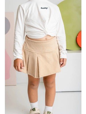 Queen Kids MJM11 Kız Çocuk Kadife Mini Etek Bej