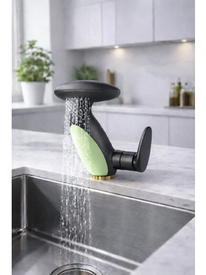 Lumindra LED Işıklı Penguen Lavabo Bataryası - Uzatılabilir Spiralli Şelale Akışlı Antrasit Banyo Musluğu