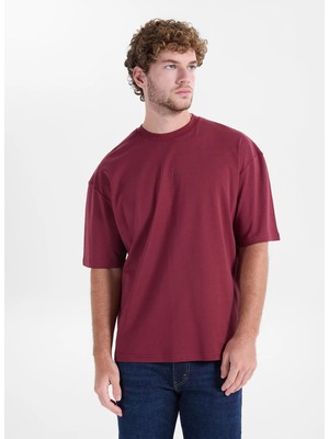 Ted Baker Bordo Erkek Bisiklet Yaka Oversize T-Shirt TBMRTS2074