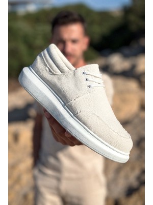 Zerenyus ZRK-X042 Premium Kalın Taban Bağcıklı Beyaz Günlük Casual Erkek Spor Ayakkabı