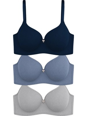 Cottonhill Seamless Bra - Renoa | Rib Dokulu Balensiz Doğal Form Straplez Kadın Sütyen 3'lü Paket