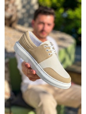 Zerenyus ZRK-X042 Premium Kalın Taban Bağcıklı Bej Günlük Casual Erkek Spor Ayakkabı