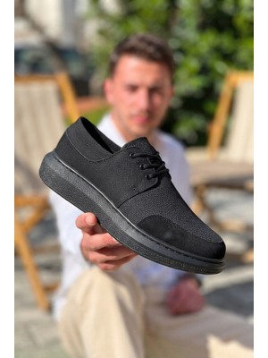 Zerenyus ZRK-X042 Premium Kalın Taban Bağcıklı Siyah Günlük Casual Erkek Spor Ayakkabı