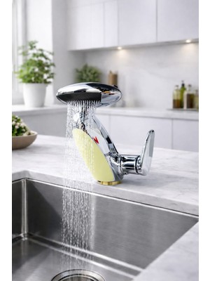 Lumindra LED Işıklı Penguen Lavabo Bataryası - Uzatılabilir Spiralli Şelale Akışlı Krom Banyo Musluğu