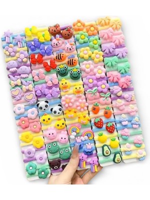 Sheker Home Kız Çocuk & Kız Bebek Karışık Renkli Figürlü Lastik Toka Seti 10 Adet (5 Çift) – Yumuşak Saç Lastiği