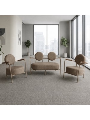 Azra Mobilya Venüs 2+1+1 Soft Kumaş Ofis & Büro Iş Yeri Bekleme Koltuğu Takımı – Cappuccino Metal Iskelet - Cappuccino Bej