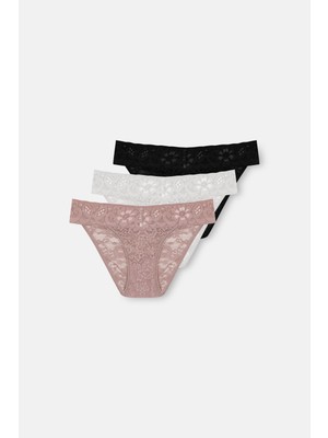 Suwen 3'lü Dantelli Normal Bel Slip Külot