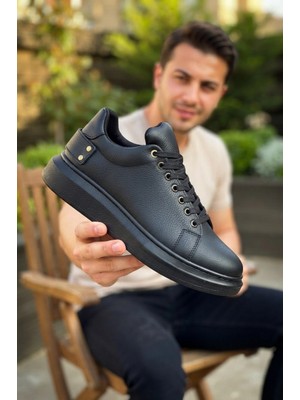 Zerenyus ZRK-X047 Premium Yüksek Kalite Kalın Taban Siyah Günlük Erkek Sneaker
