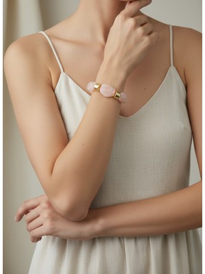 Valmont Accessories Kadın Gold Renk Toz Pembe  Iri Kemik Taşlı Bileklik