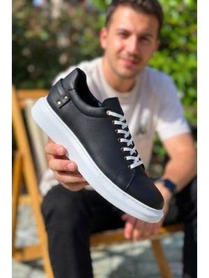 Zerenyus ZRK-X047 Premium Yüksek Kalite Kalın Taban Siyah Beyaz Günlük Erkek Sneaker